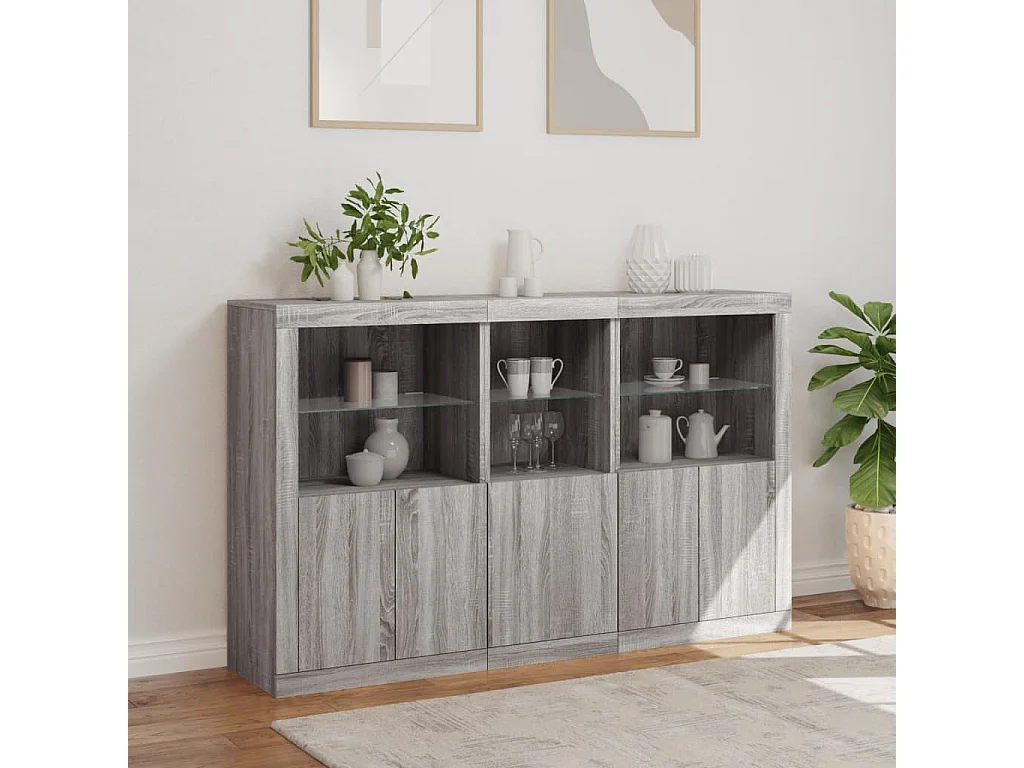 Sideboard Grau Anrichte mit LED-Leuchten Sonoma 162x37x100 cm -RM38089