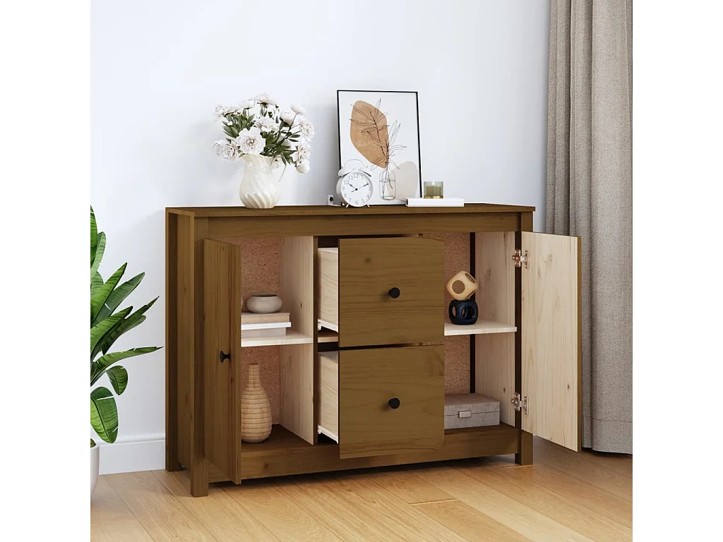 Sideboard Lowboard - Honigbraun 100x35x74 cm Massivholz Kiefer -RM19953