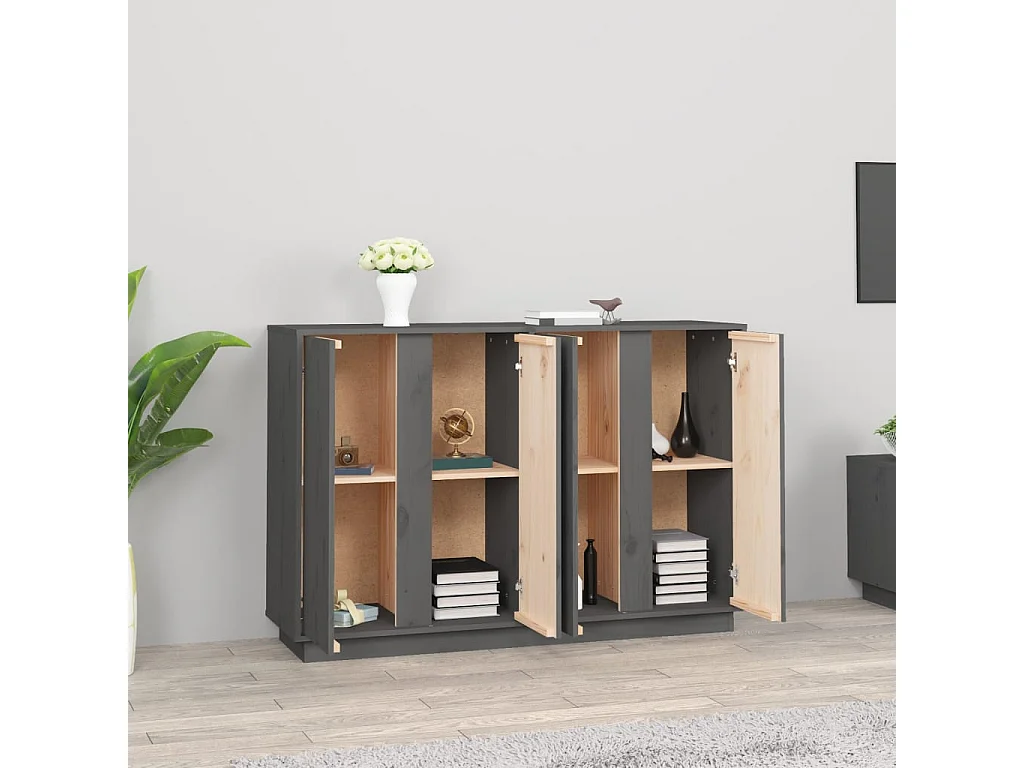 Sideboard Grau - Lowboard 120x35x80 cm Massivholz Kiefer -RM71596