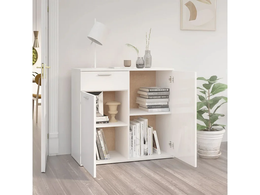 Sideboard Lowboard - Hochglanz-Weiß 80x36x75 cm Holzwerkstoff -RM30117