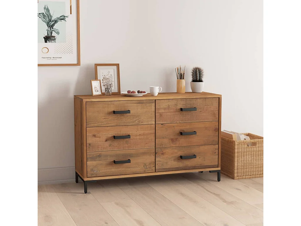 Sideboard Lowboard - Braun 110x35x70 cm Massivholz Kiefer -RM86336