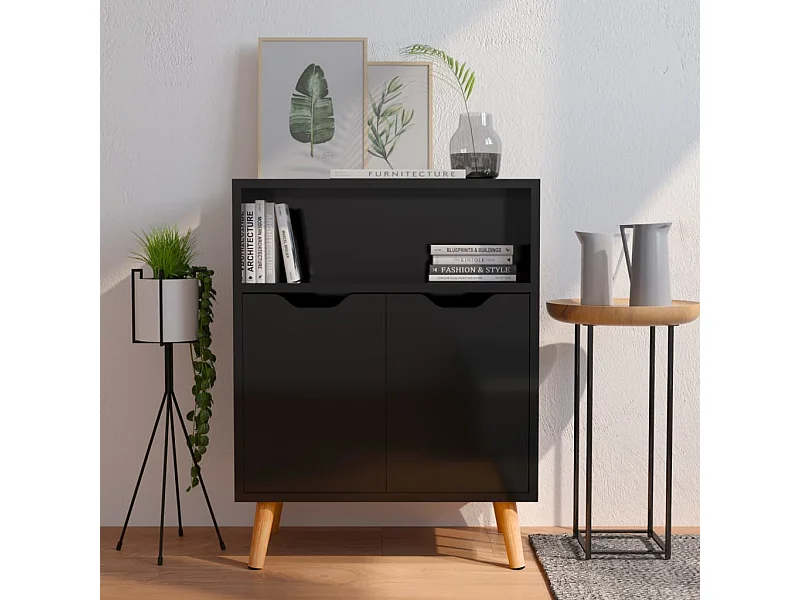 Sideboard Lowboard - Hochglanz-Schwarz 60x30x72 cm Holzwerkstoff -RM27276