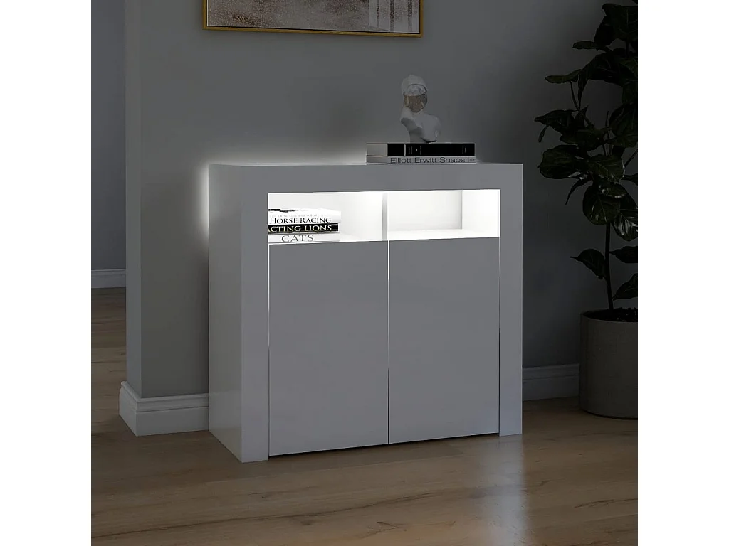 Sideboard mit LED-Leuchten Anrichte Hochglanz-Weiß 80x35x75 cm -RM99668
