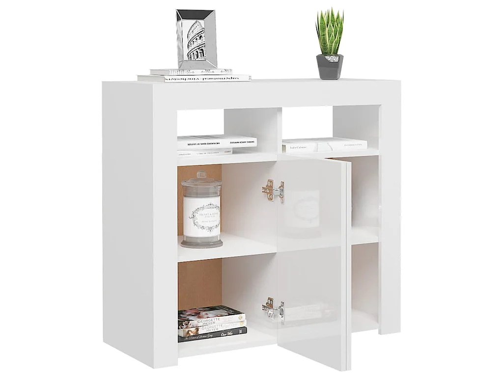 Sideboard mit LED-Leuchten Anrichte Hochglanz-Weiß 80x35x75 cm -RM99668