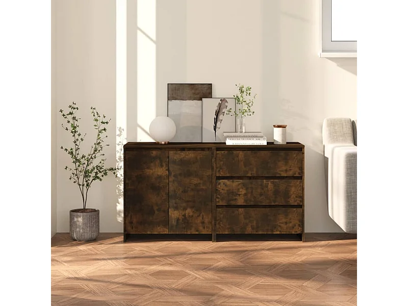 2-tlg. Sideboard Anrichte Räuchereiche Holzwerkstoff -RM95112