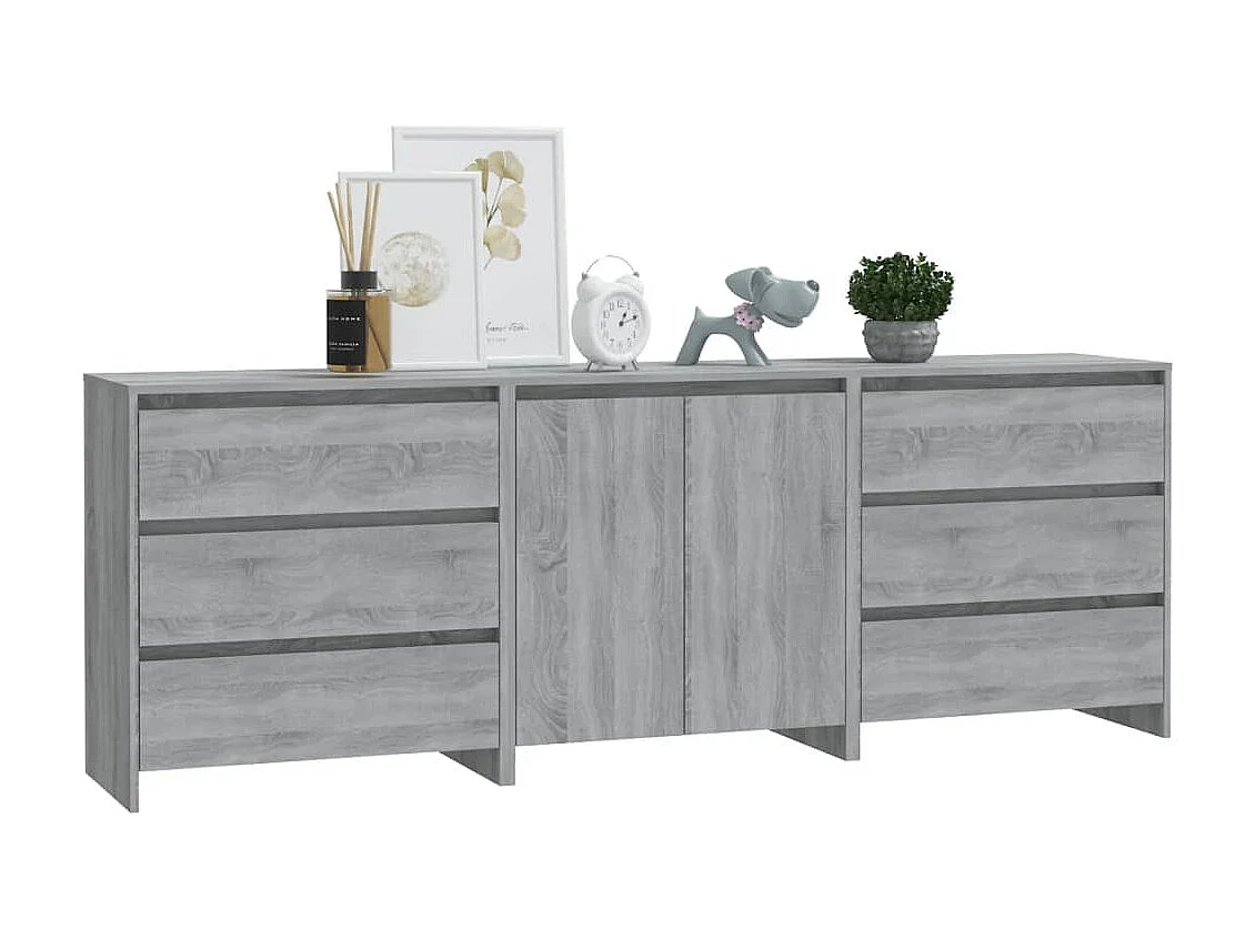 3-tlg. Sideboard Grau Anrichte Sonoma Holzwerkstoff -RM40682