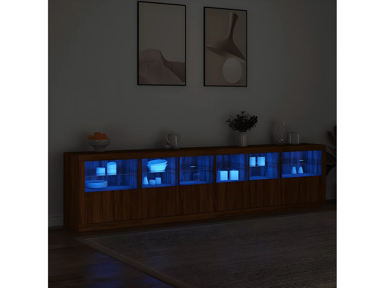Sideboard Braun Anrichte mit LED-Leuchten Eichen-Optik 283x37x67 cm -RM63458