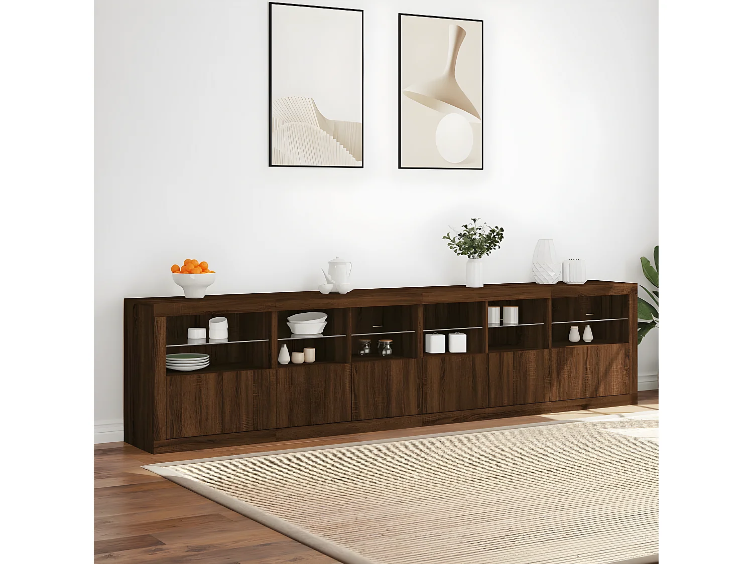 Sideboard Braun Anrichte mit LED-Leuchten Eichen-Optik 283x37x67 cm -RM63458