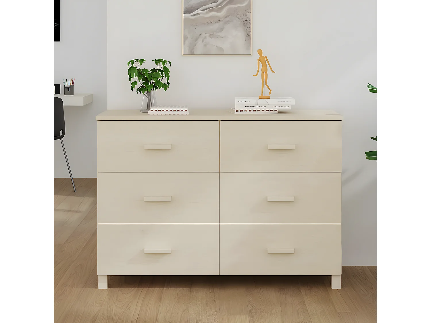 Sideboard Lowboard - HAMAR Honigbraun 113x40x80 cm Massivholz Kiefer -RM63147