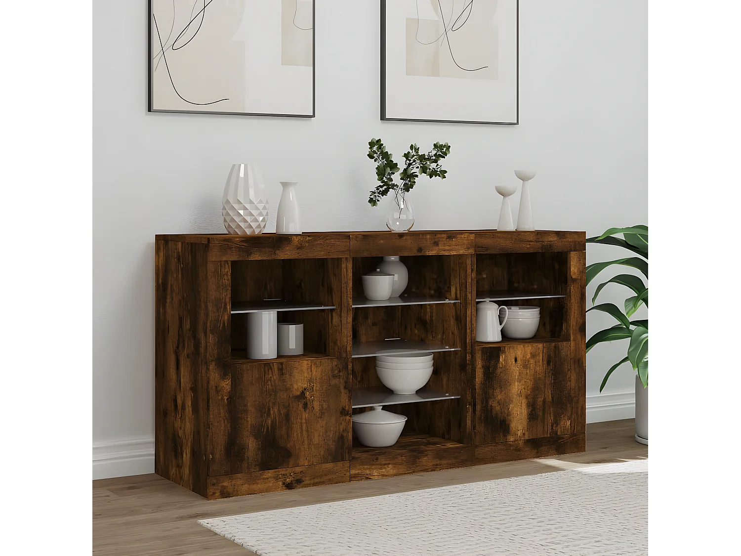 Sideboard mit LED-Leuchten Anrichte Räuchereiche 123x37x67 cm -RM66734