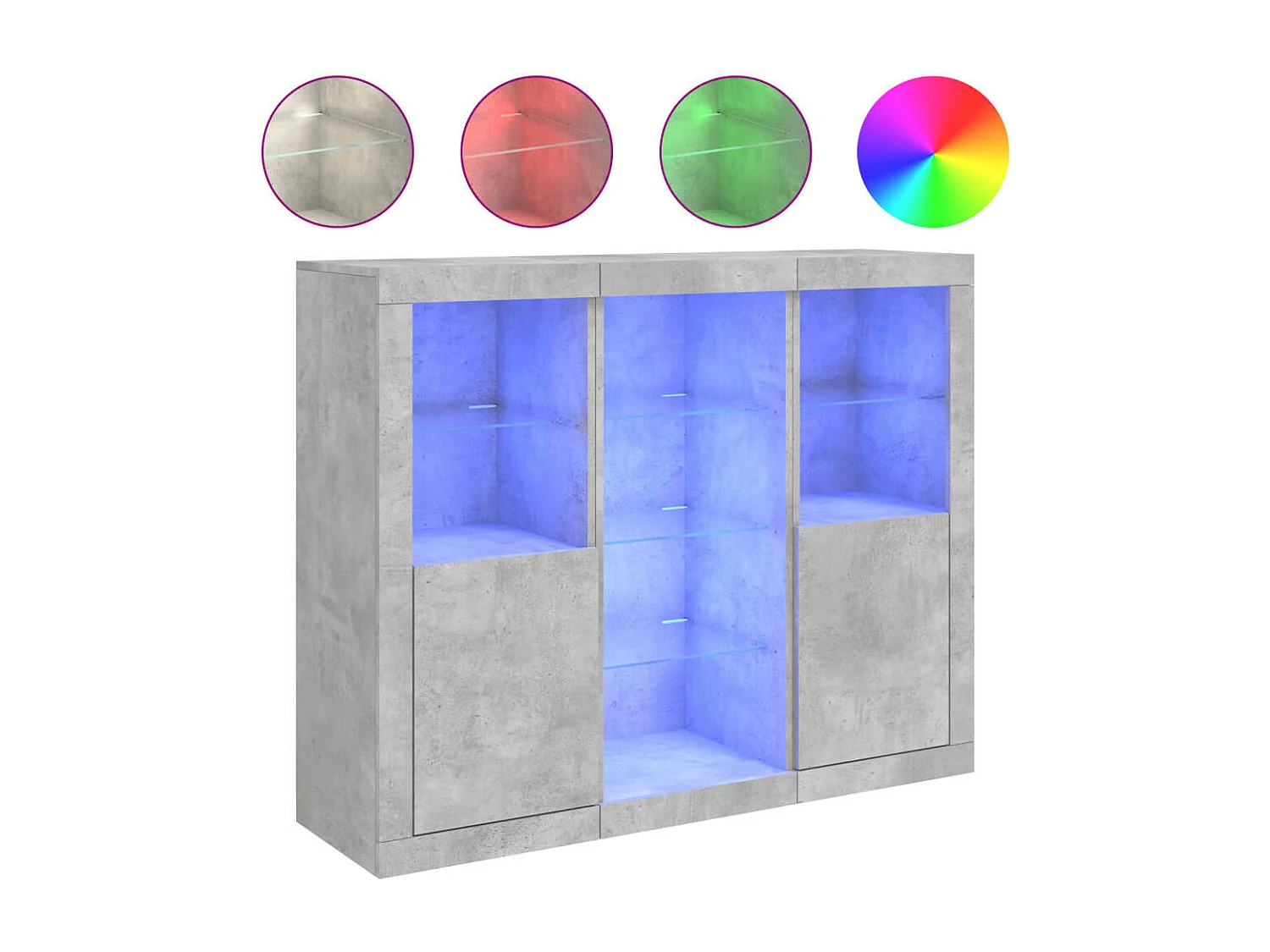 Sideboards mit LED-Leuchten im 3er-Set Anrichten Betongrau Holzwerkstoff -RM52690