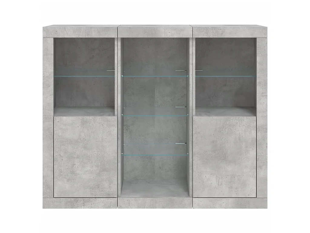 Sideboards mit LED-Leuchten im 3er-Set Anrichten Betongrau Holzwerkstoff -RM52690