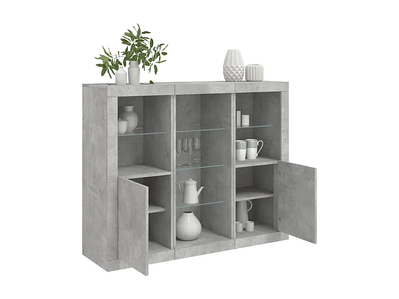 Sideboards mit LED-Leuchten im 3er-Set Anrichten Betongrau Holzwerkstoff -RM52690