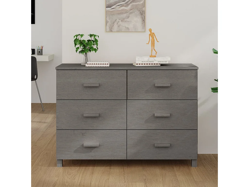 Sideboard Lowboard - HAMAR Hellgrau 113x40x80 cm Massivholz Kiefer -RM98982