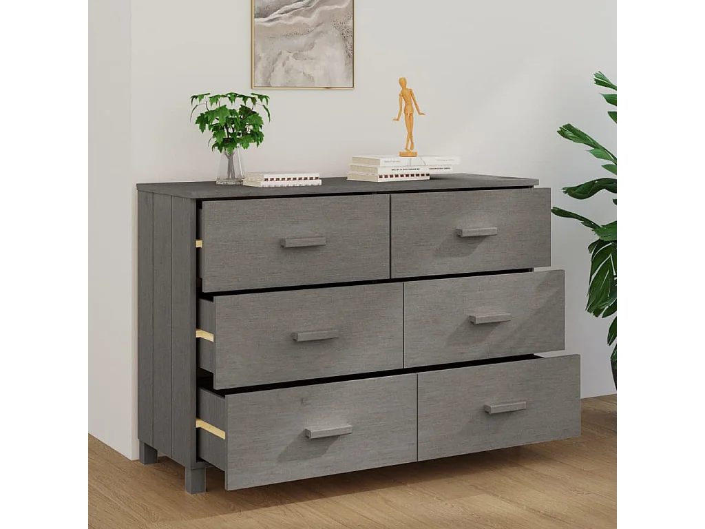 Sideboard Lowboard - HAMAR Hellgrau 113x40x80 cm Massivholz Kiefer -RM98982