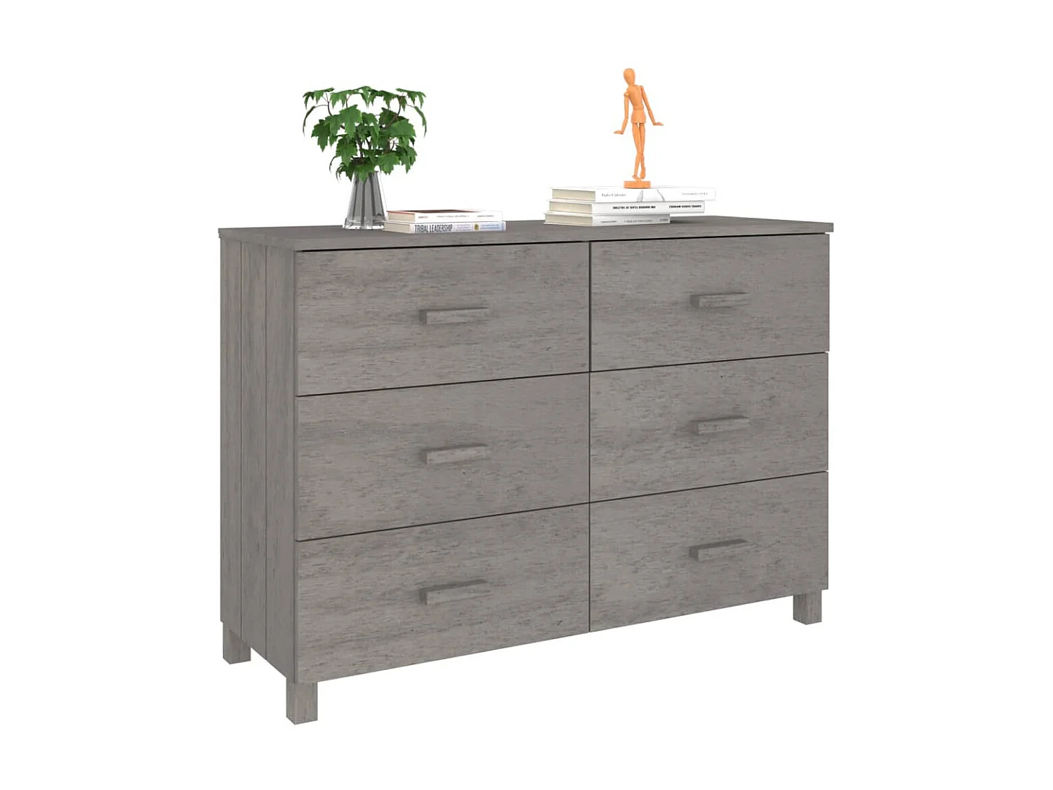 Sideboard Lowboard - HAMAR Hellgrau 113x40x80 cm Massivholz Kiefer -RM98982