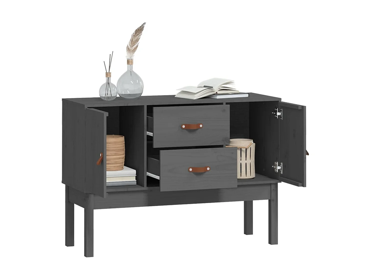 Sideboard Grau - Lowboard 110x40x78 cm Massivholz Kiefer -RM88343