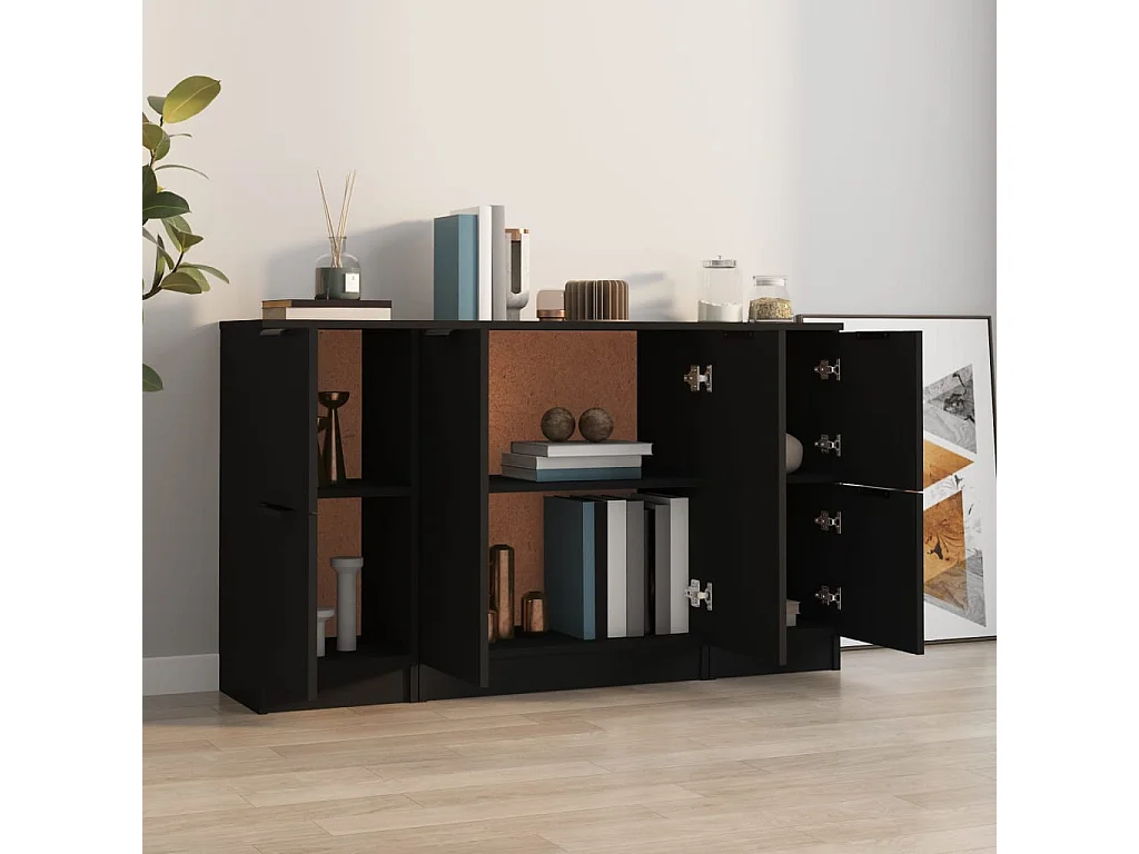 Sideboards im 3er-Set Lowboards Schwarz Holzwerkstoff -RM41536