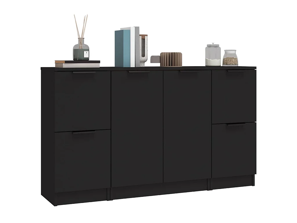 Sideboards im 3er-Set Lowboards Schwarz Holzwerkstoff -RM41536