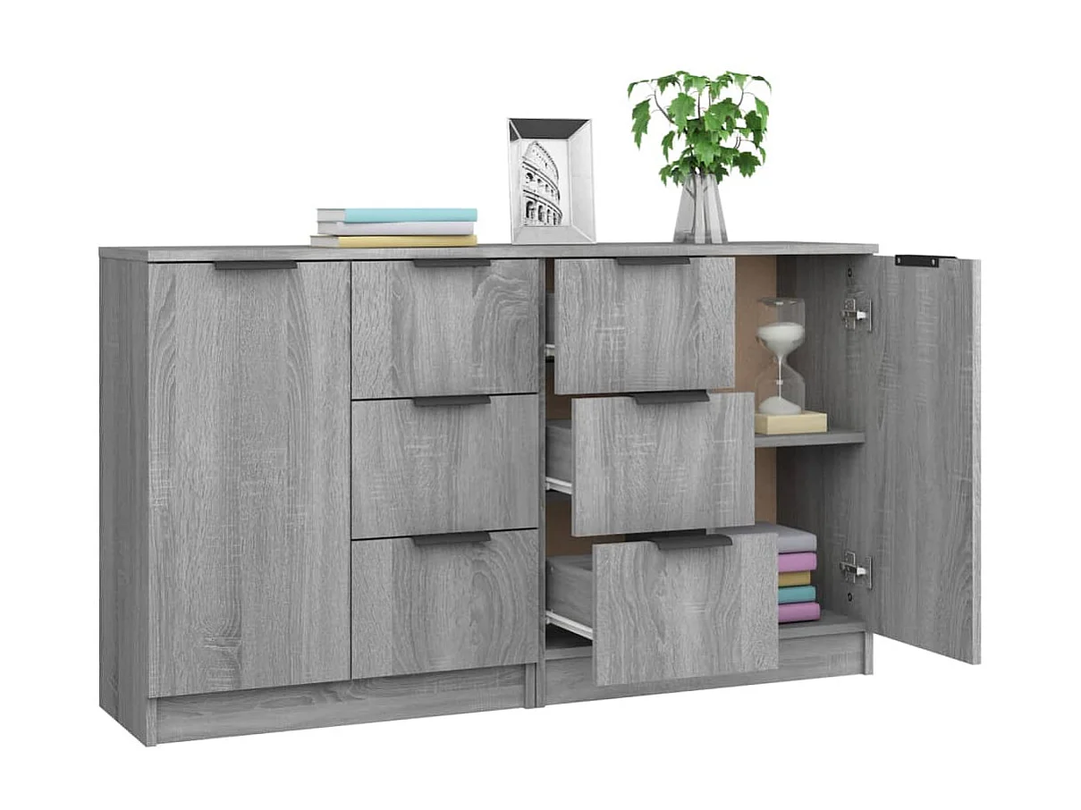 Sideboards Grau im 2er-Set Anrichten Sonoma 60x30x70 cm Holzwerkstoff -RM57479