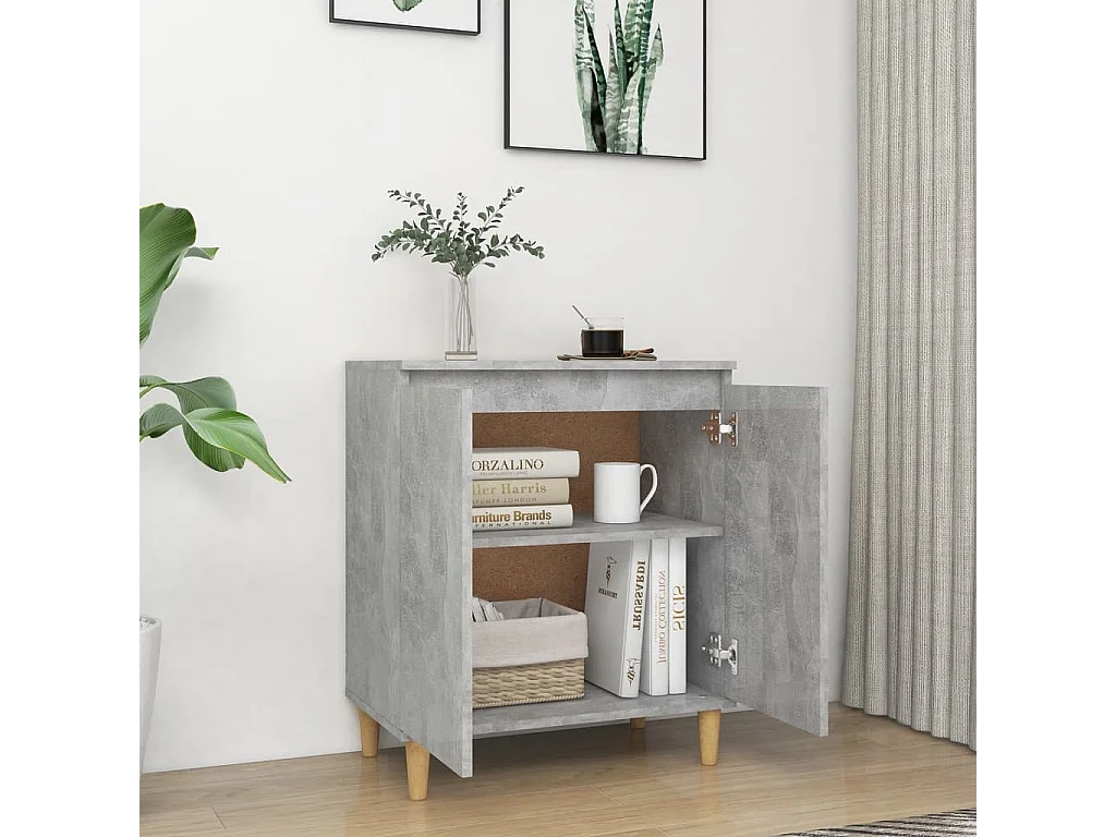 Sideboard Anrichte mit Massivholz-Beinen + Türen Betongrau 60x35x70 cm -RM65713