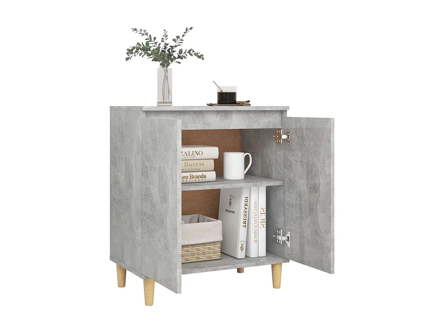 Sideboard Anrichte mit Massivholz-Beinen + Türen Betongrau 60x35x70 cm -RM65713