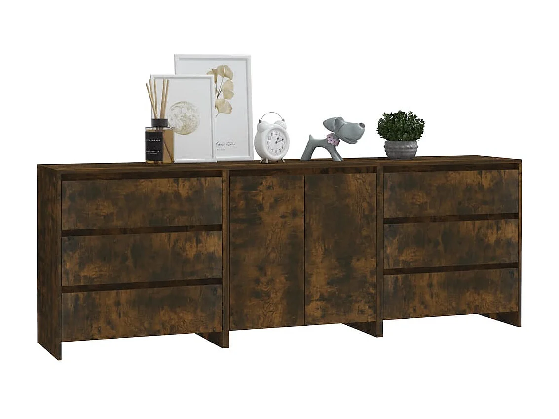 3-tlg. Sideboard Anrichte Räuchereiche Holzwerkstoff -RM79214
