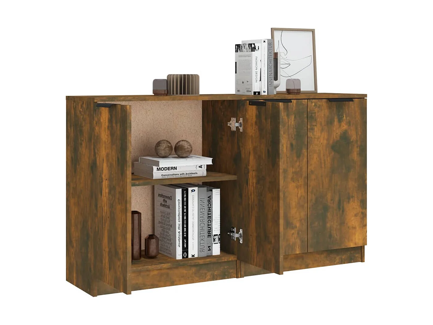 Sideboards im 2er-Set Lowboards Räuchereiche 60x30x70 cm Holzwerkstoff -RM44887