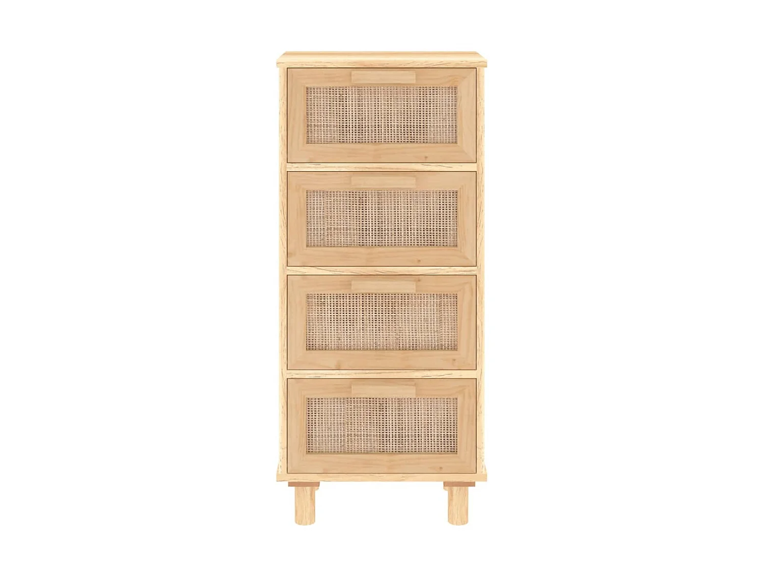 Sideboard Lowboard - Braun 40x30x90 cm Massivholz Kiefer und Natur-Rattan -RM66218