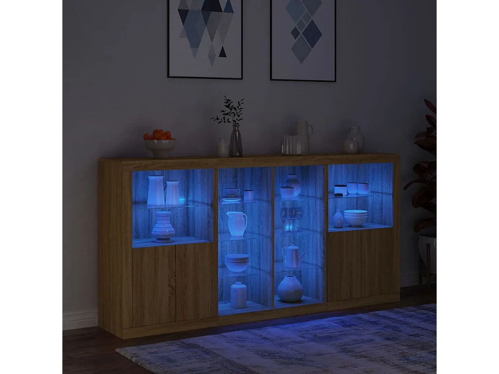 Sideboard mit LED-Leuchten Anrichte Sonoma-Eiche 202x37x100 cm -RM78228