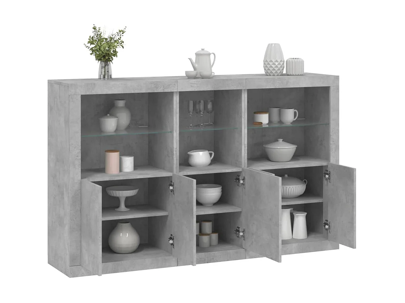 Sideboard mit LED-Leuchten - Anrichte Betongrau 162x37x100 cm -RM12894