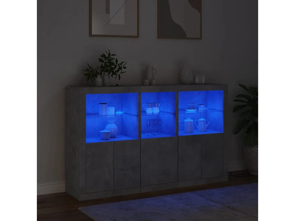 Sideboard mit LED-Leuchten - Anrichte Betongrau 162x37x100 cm -RM12894