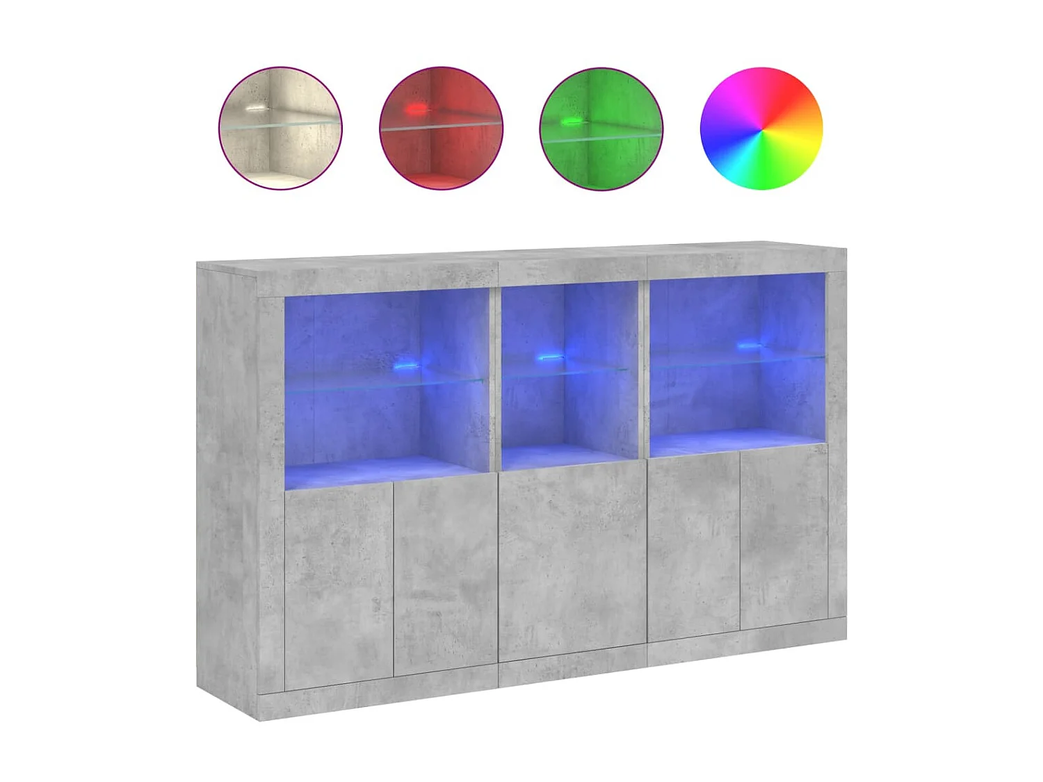 Sideboard mit LED-Leuchten - Anrichte Betongrau 162x37x100 cm -RM12894