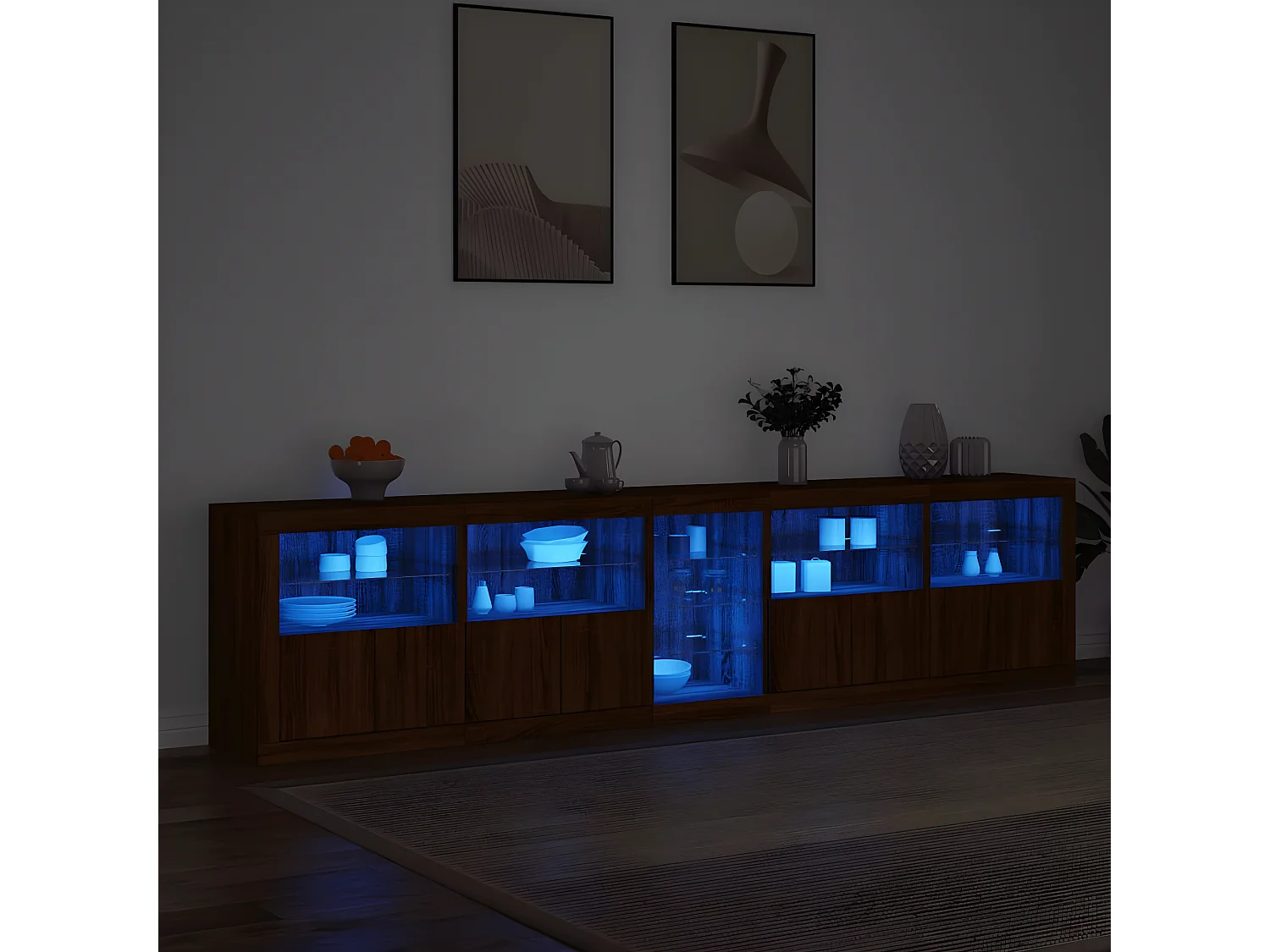 Sideboard Braun Anrichte mit LED-Leuchten Eichen-Optik 283x37x67 cm -RM36251