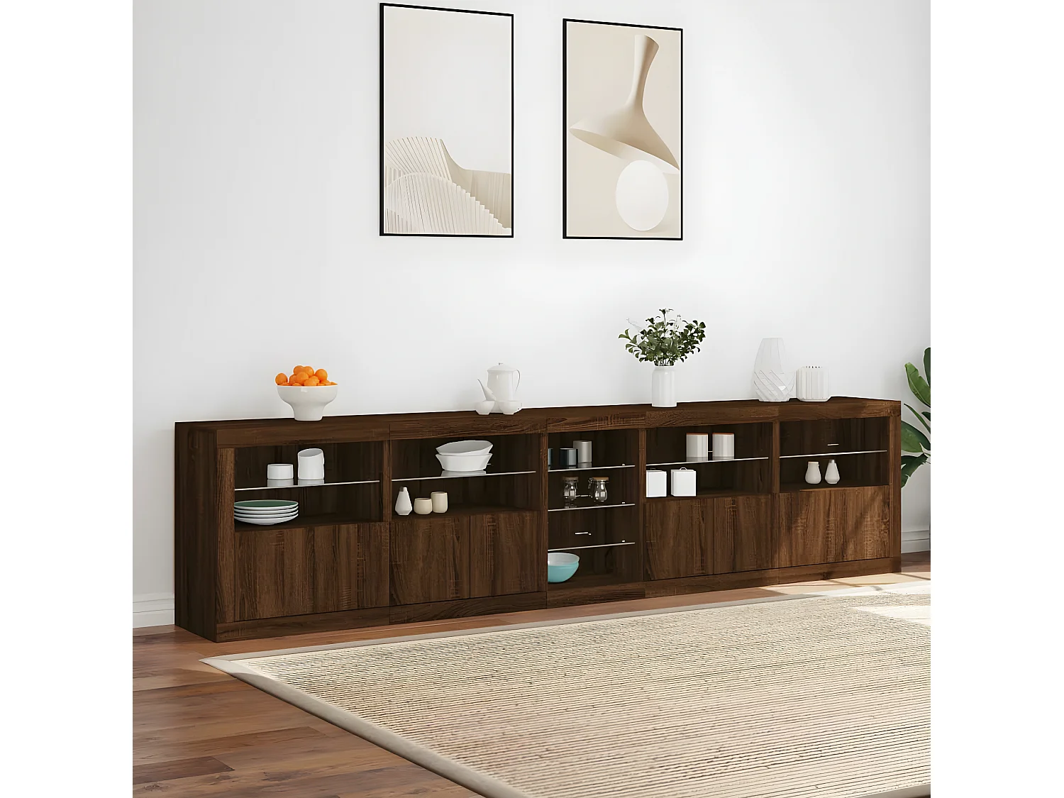 Sideboard Braun Anrichte mit LED-Leuchten Eichen-Optik 283x37x67 cm -RM36251