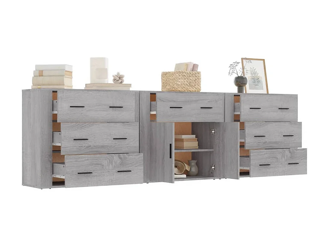 Sideboards Grau im 3er-Set Anrichten Sonoma Holzwerkstoff -RM22550