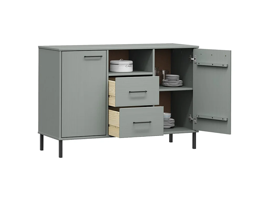 Sideboard Anrichte mit Metallbeinen OSLO Grau 113x40x77 cm Massivholz -RM62693