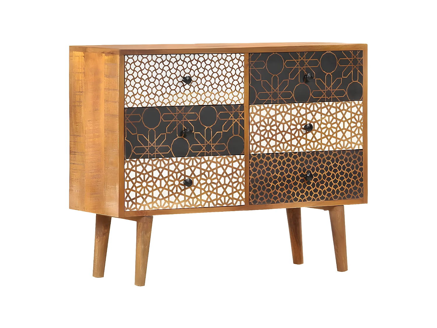 Sideboard Anrichte mit Druckmuster 90×30×70 cm Massivholz Mango -RM28758