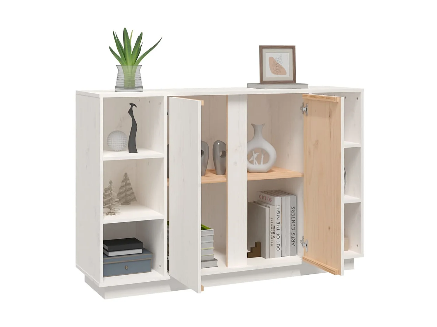 Sideboard Weiß Anrichte 120x35x80 cm Massivholz Kiefer -RM44396