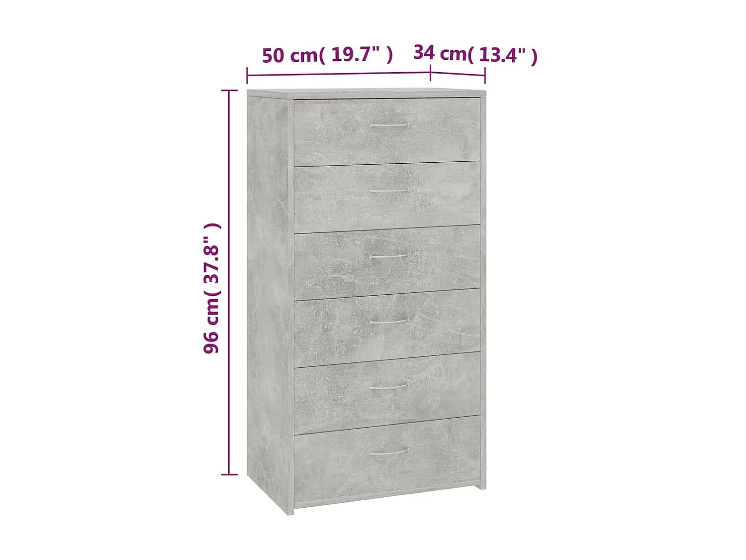 Sideboard Anrichte mit 6 Schubladen Betongrau 50x34x96 cm Holzwerkstoff -RM60308