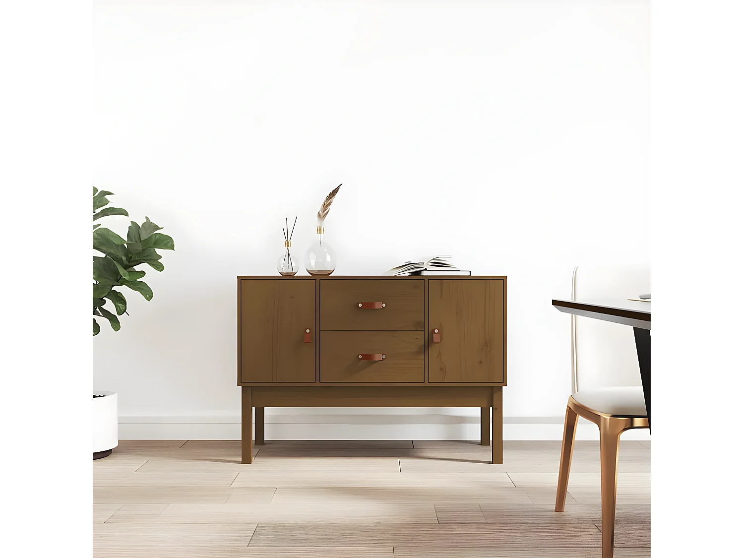 Sideboard Lowboard - Honigbraun 110x40x78 cm Massivholz Kiefer -RM96380
