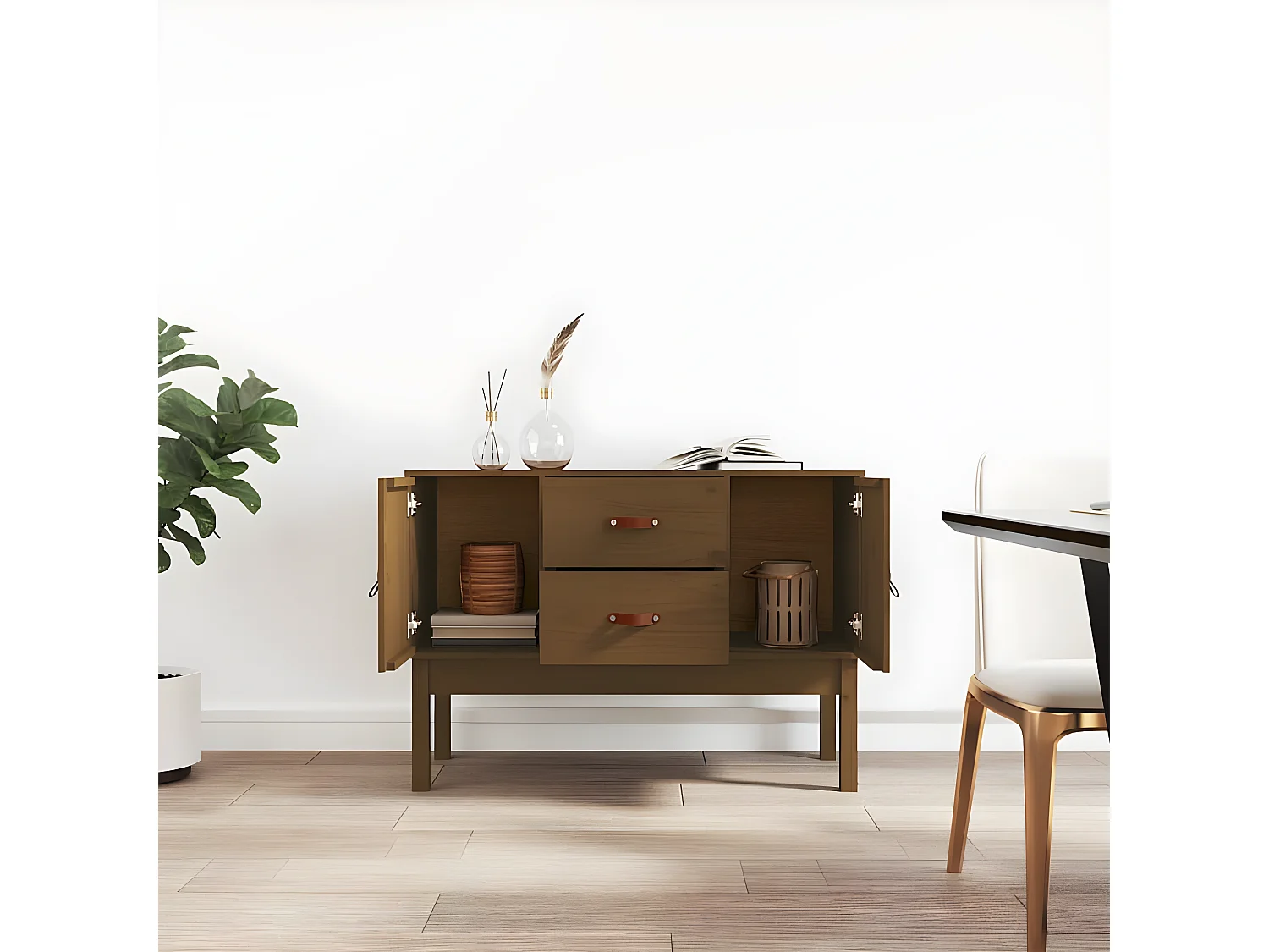 Sideboard Lowboard - Honigbraun 110x40x78 cm Massivholz Kiefer -RM96380