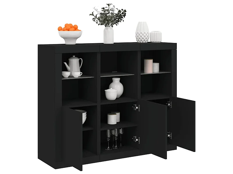 Sideboards Schwarz Anrichten mit LED-Leuchten im 3er-Set Anrichten Holzwerkstoff -RM89558