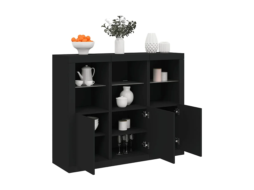 Sideboards Schwarz Anrichten mit LED-Leuchten im 3er-Set Anrichten Holzwerkstoff -RM89558