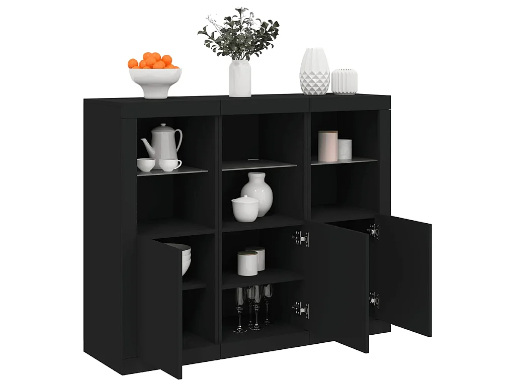 Sideboards Schwarz Anrichten mit LED-Leuchten im 3er-Set Anrichten Holzwerkstoff -RM89558