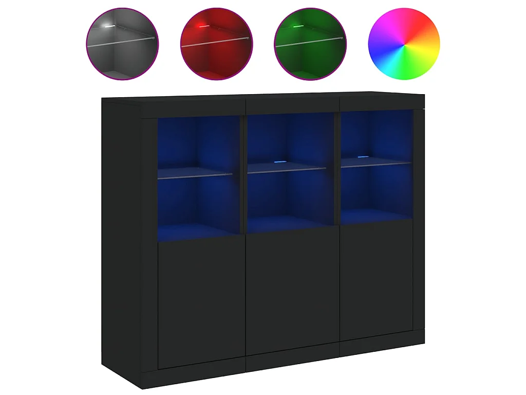 Sideboards Schwarz Anrichten mit LED-Leuchten im 3er-Set Anrichten Holzwerkstoff -RM89558