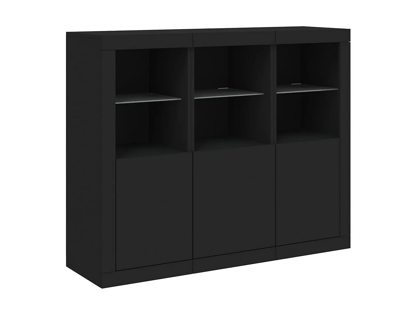 Sideboards Schwarz Anrichten mit LED-Leuchten im 3er-Set Anrichten Holzwerkstoff -RM89558