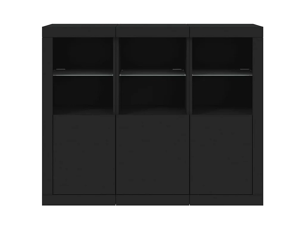 Sideboards Schwarz Anrichten mit LED-Leuchten im 3er-Set Anrichten Holzwerkstoff -RM89558
