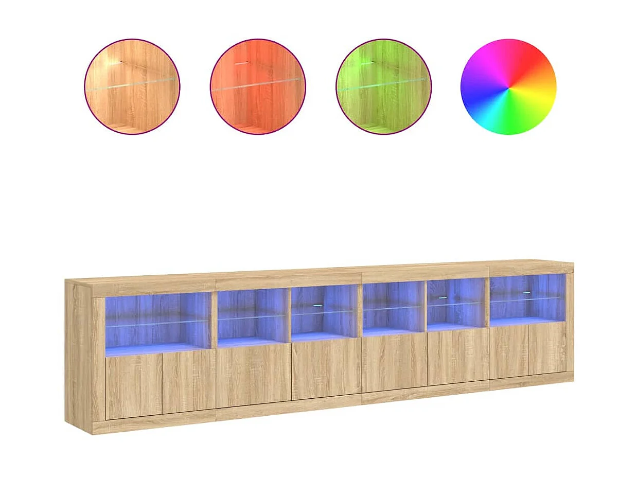 Sideboard mit LED-Leuchten Anrichte Sonoma-Eiche 283x37x67 cm -RM11655