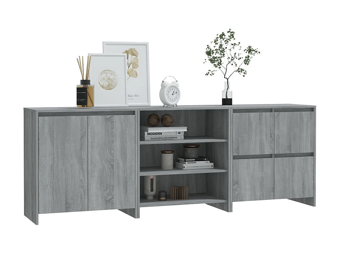 3-tlg. Sideboard Grau Anrichte Sonoma Holzwerkstoff -RM74266